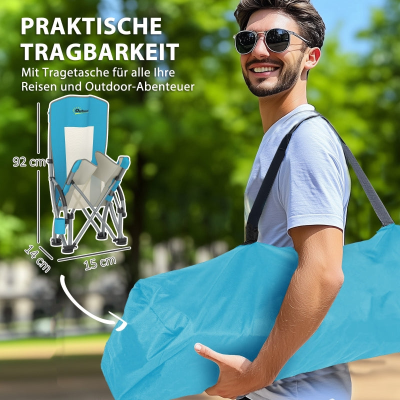 Folding Camping Chairs, Set of 2 with Cup Holder, Mesh Backrest, Black