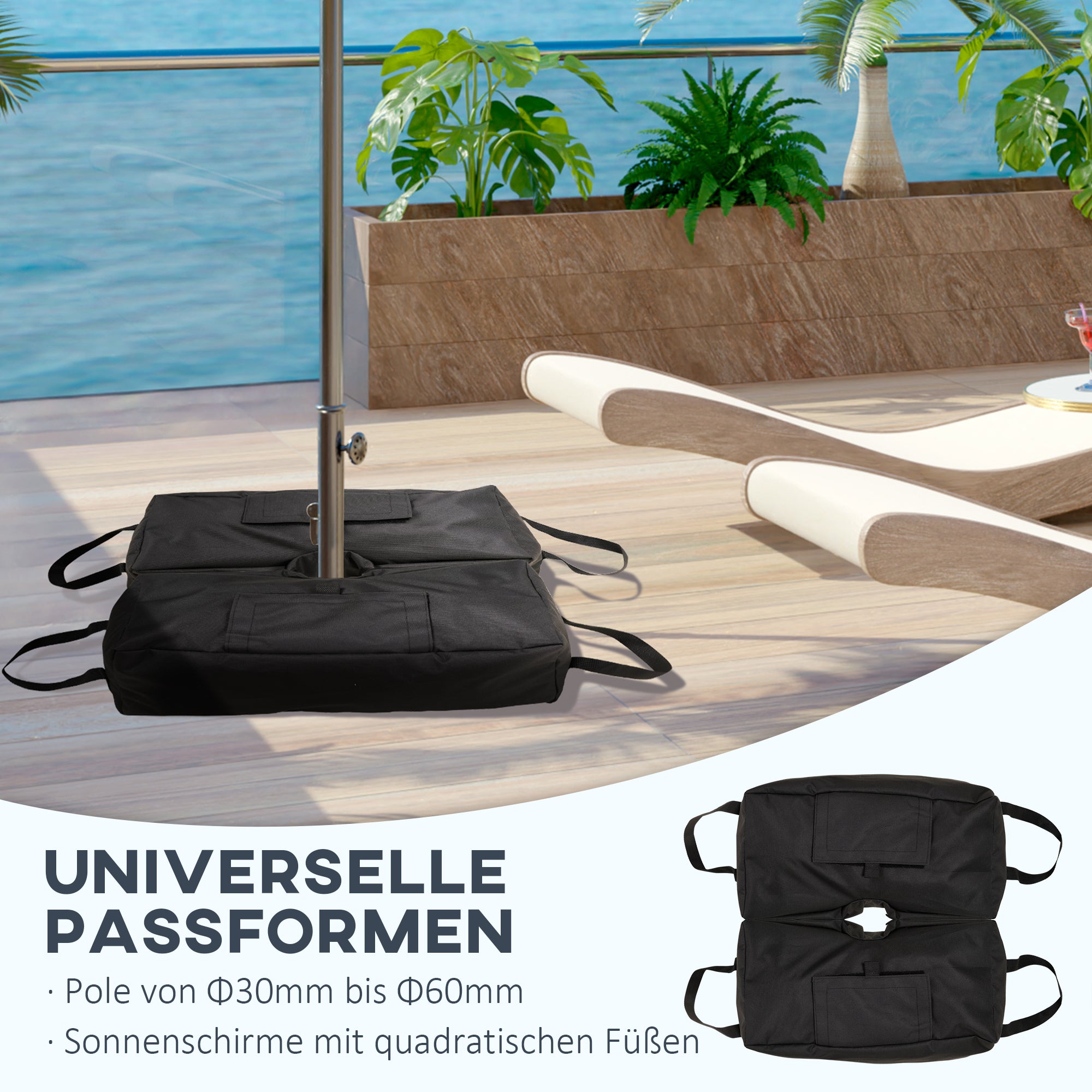 Parasol Stand Sandbag, 2x 50kg Fillable Bags with Shovel, Black