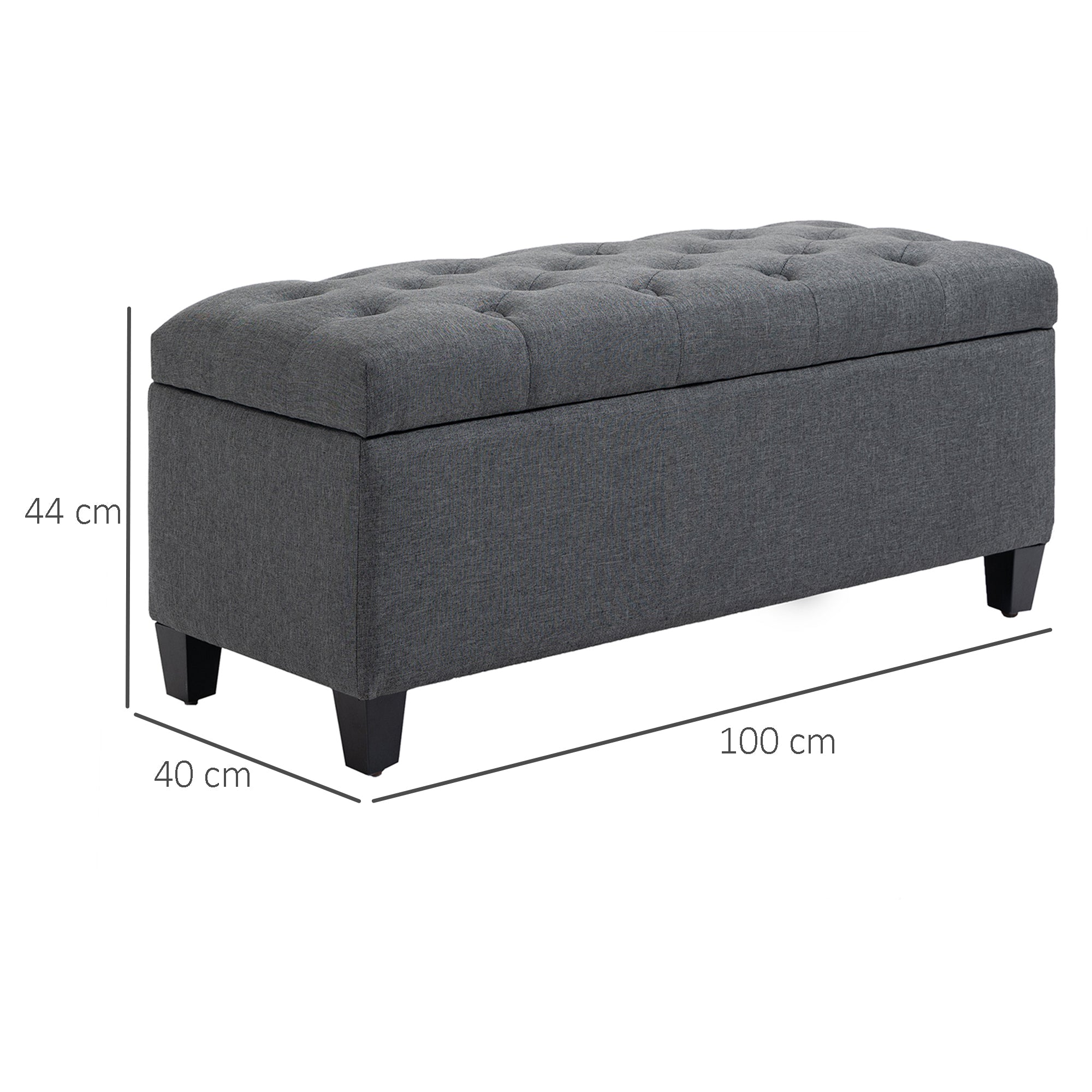 Upholstered Bench with Storage Space 100x40x44 cm, Dark Grey Polyester/Rubberwood