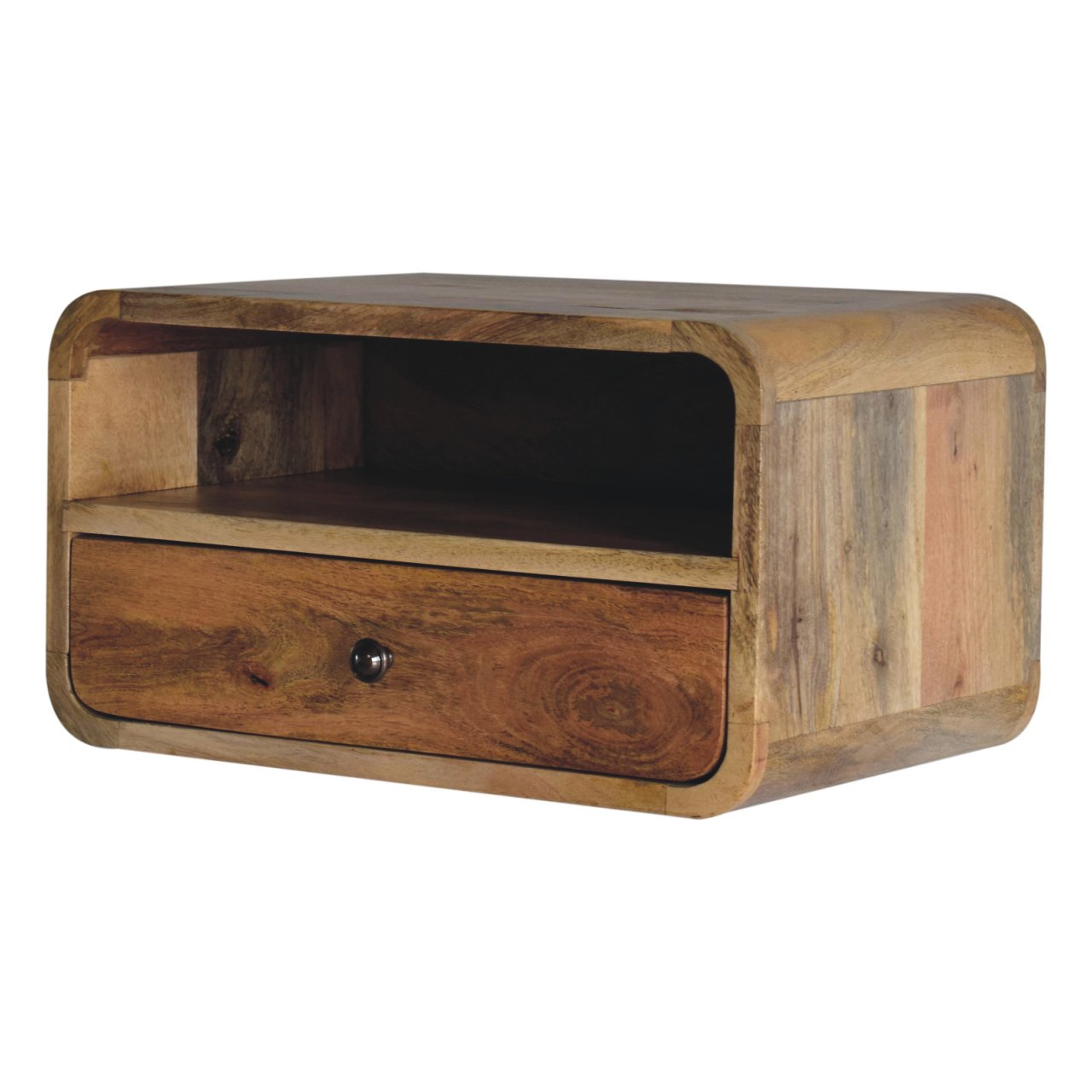 Solid Wood Floating Bedside with 1 Drawer & Open Slot, Brown