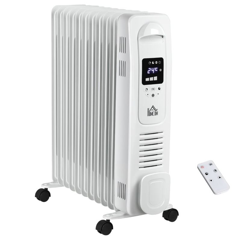 Oil Filled Radiator, 2500W Digital Display, 11 Fin, Adjustable Thermostat, White