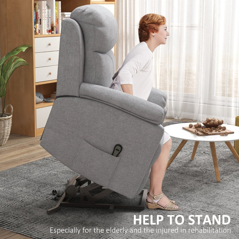 Power Lift Recliner Chair, Electric Lift with Remote Control, Linen Fabric, Grey