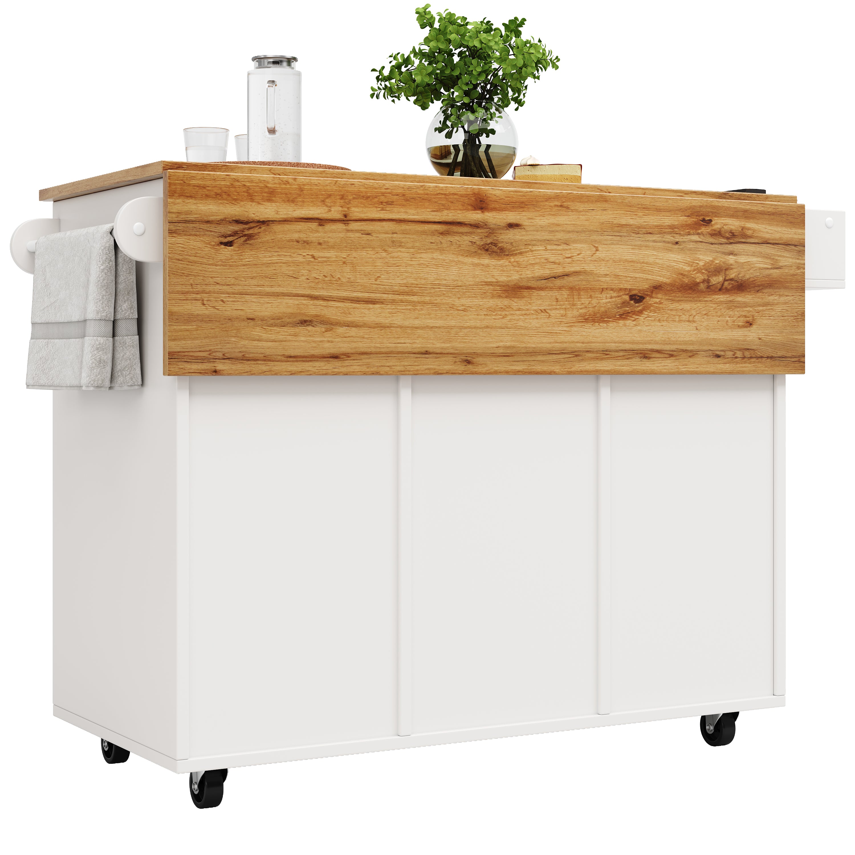 Kitchen Island Dining Cart Extendable Multifunctional Storage - Wood Grain