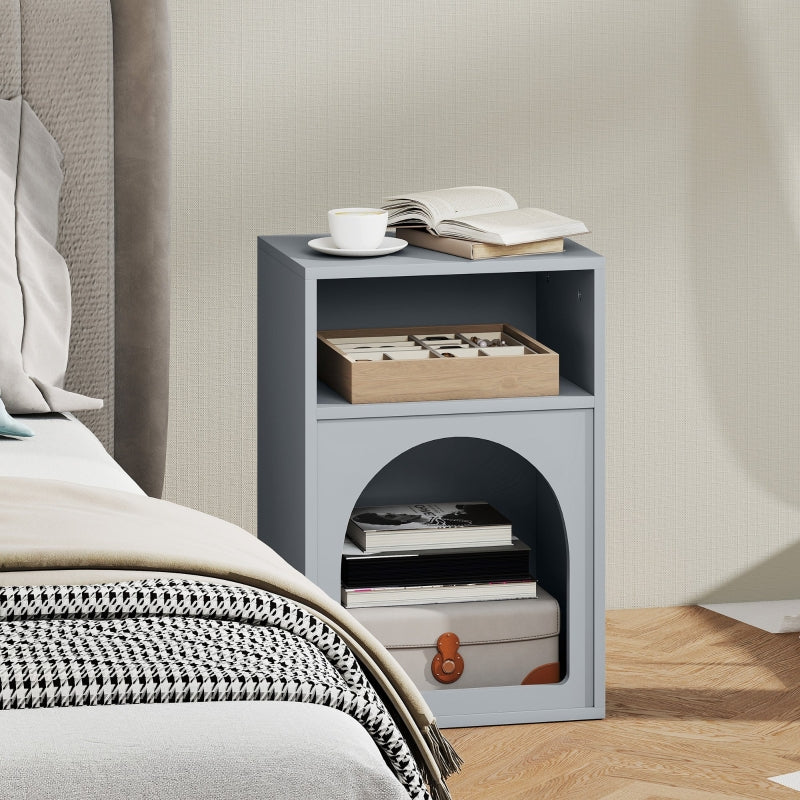 Bedside Table, 2 Open Compartments - Grey