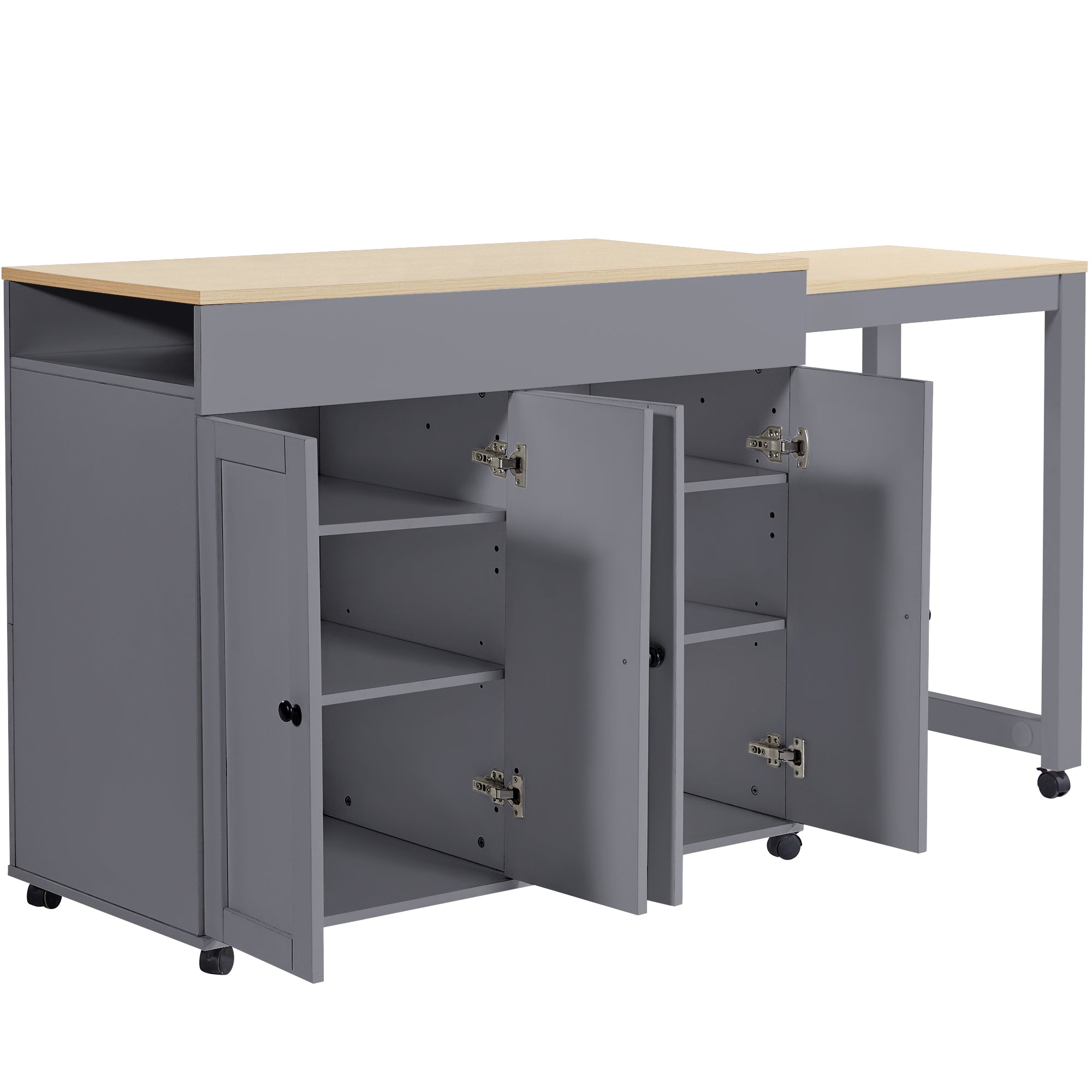 Modern Extendable Bar Table Dining Bistro Storage 6 Shelves Grey