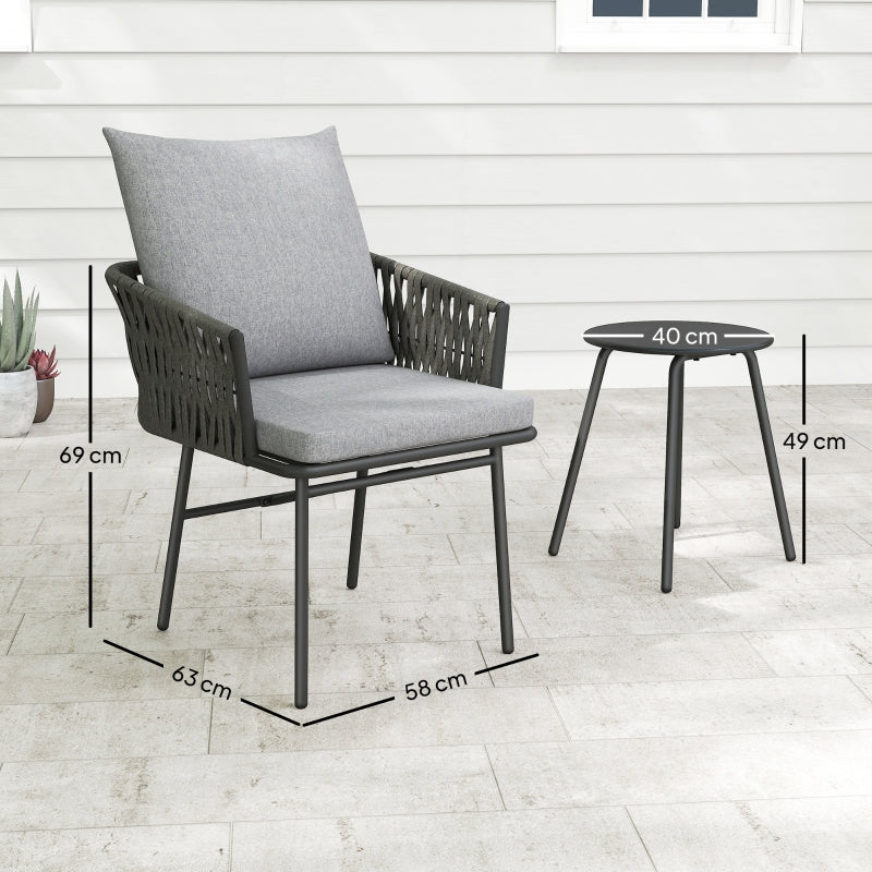Rattan Bistro Set, 3-Piece, 2 Chairs, Coffee Table, Steel, Gray
