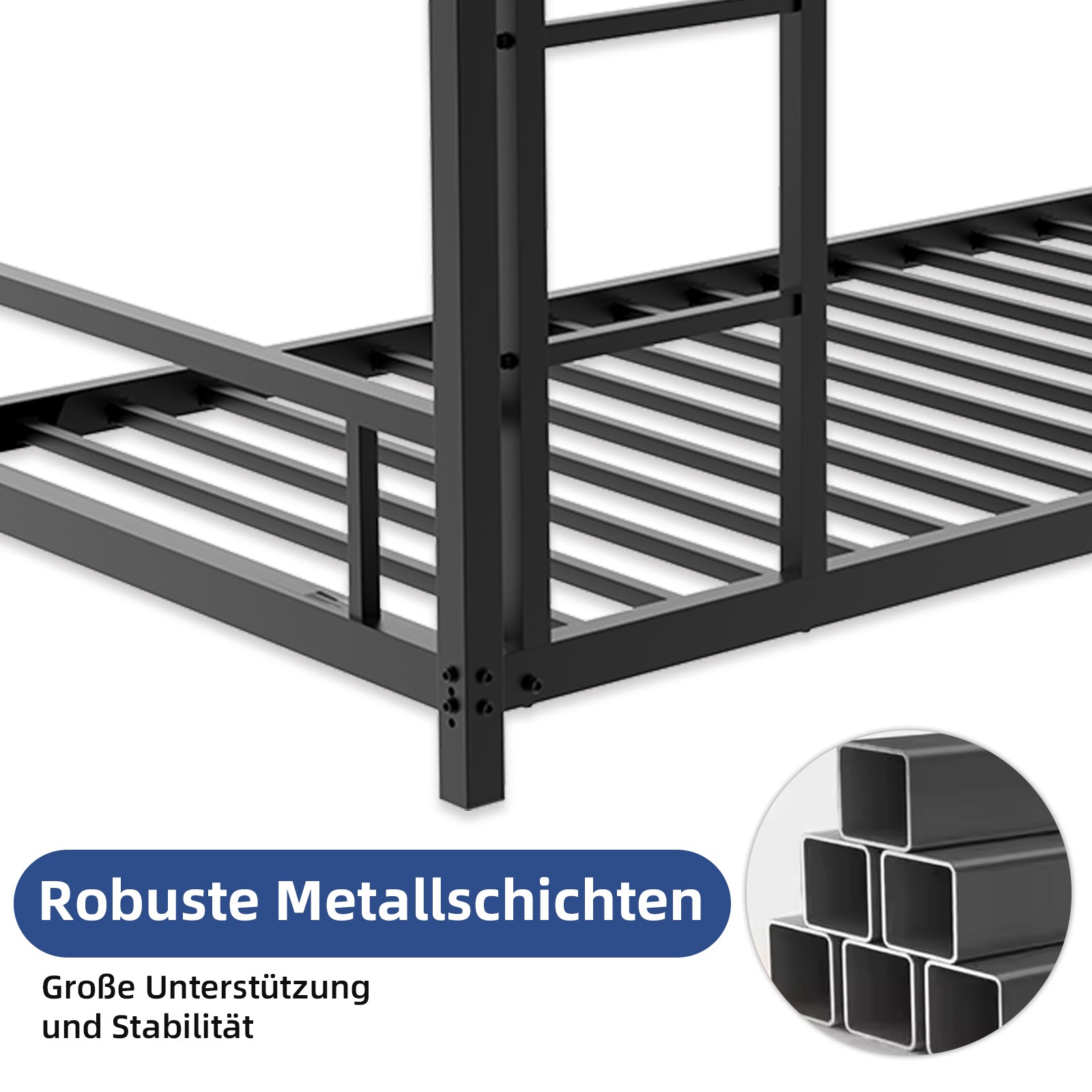 Metal Bunk Bed, Two Single Beds, Heavy-Duty, Quiet, Safety Railing, No Box Spring Required, Metal
