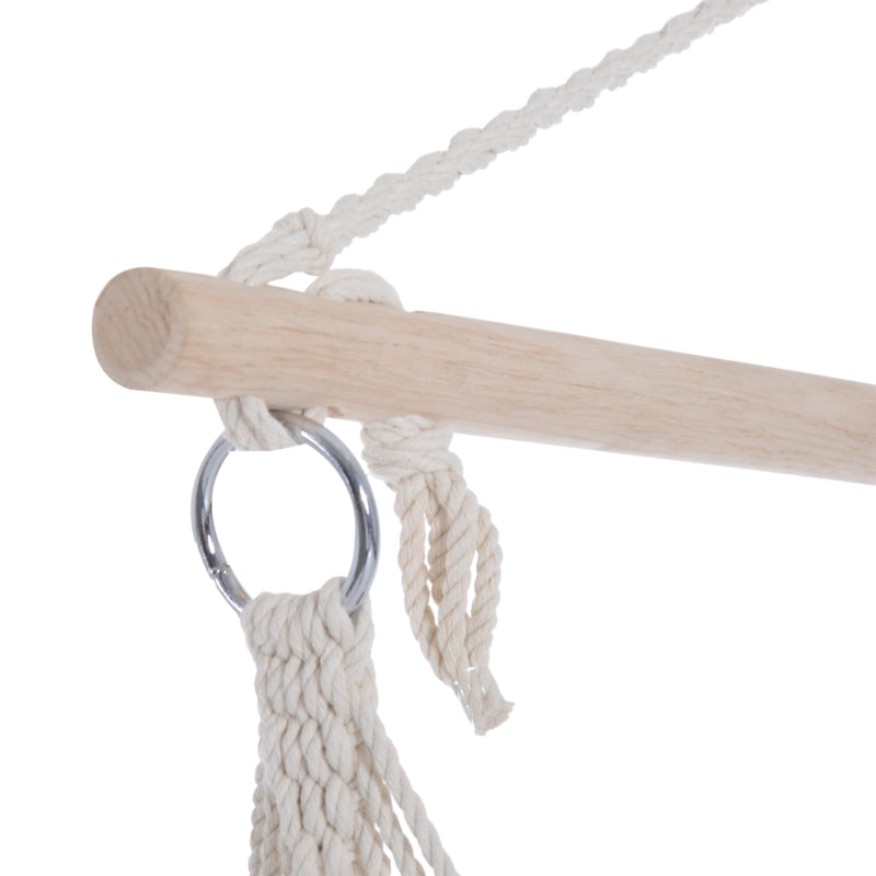 Outdoor Hanging Rope Chair, Padded Seat & Backrest Wooden Bar, Brown