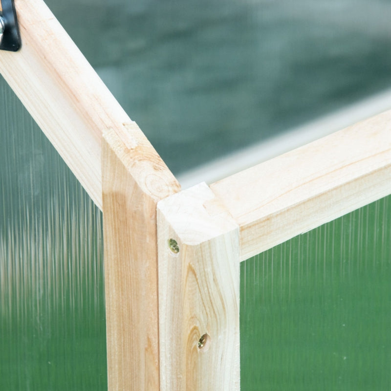 Cold Frame Greenhouse, Openable Polycarbonate Top 90 x 52 x 50cm, Natural Wooden