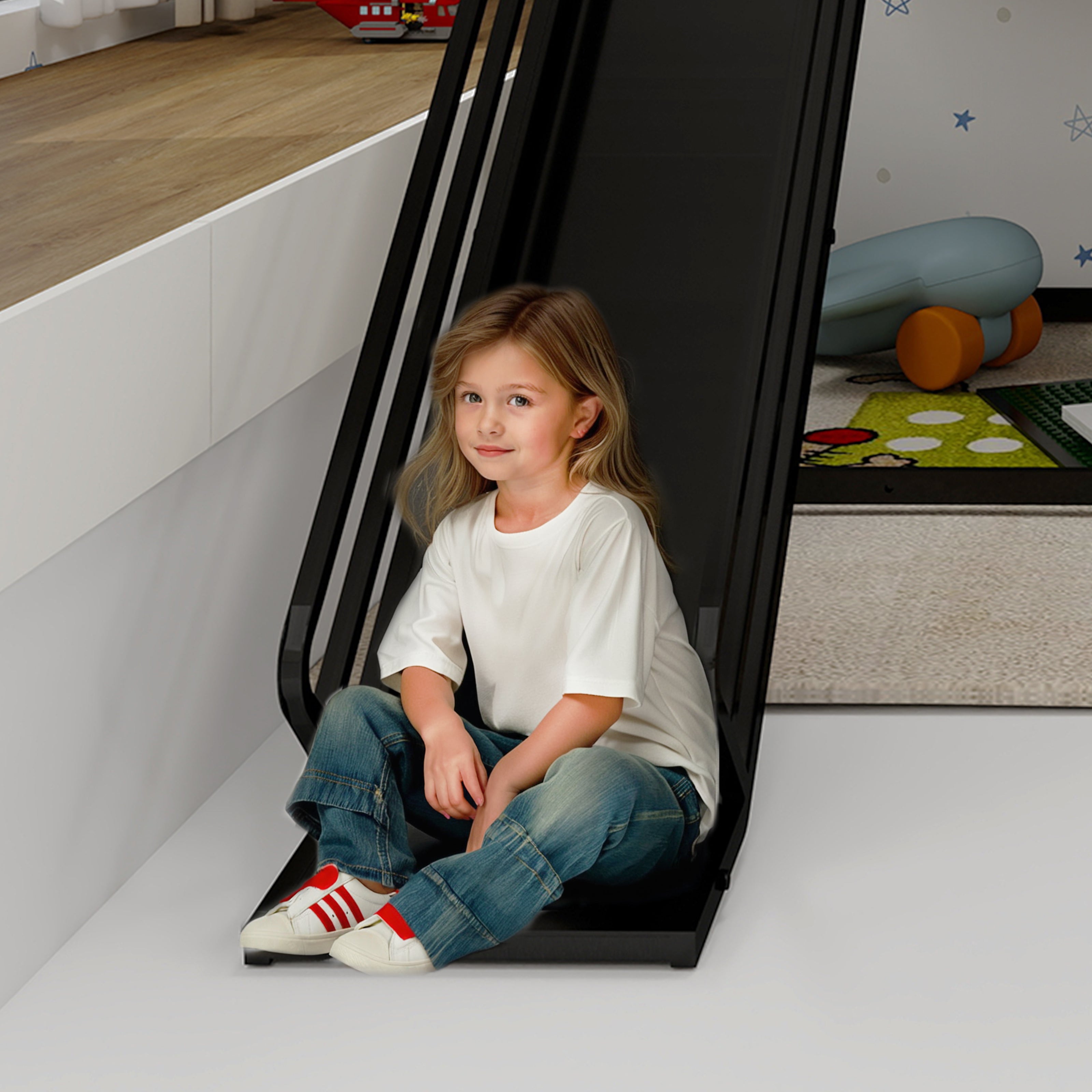 Twin over Twin Bunk Bed with Slide, House Shaped, Metal