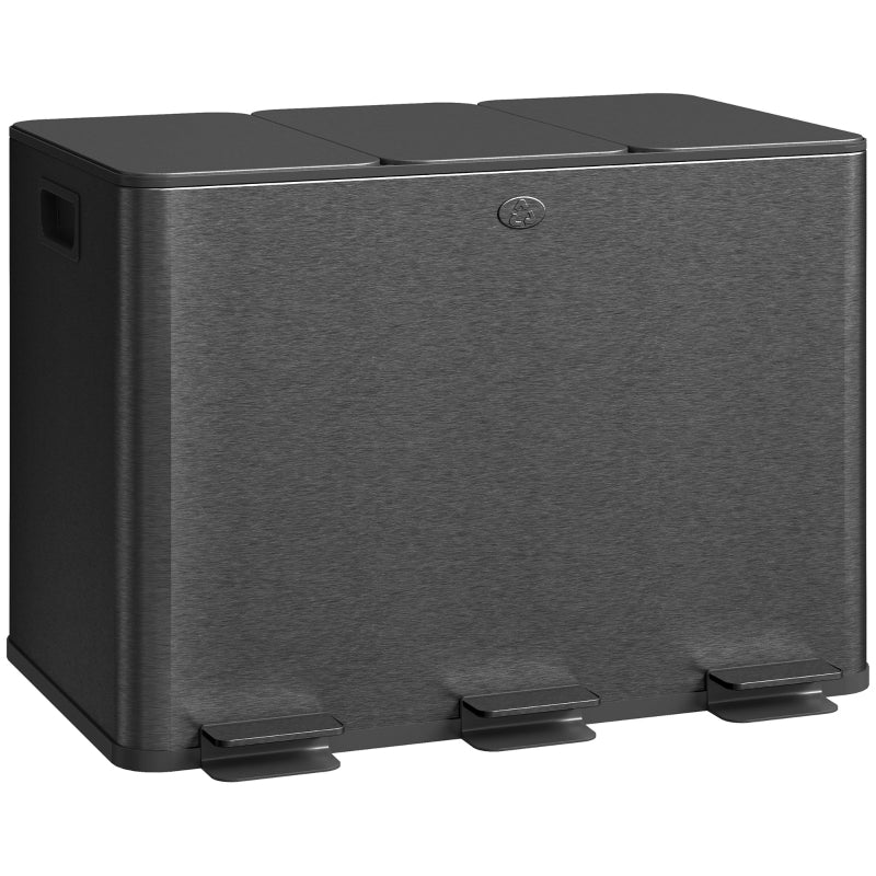 3 x 20L Pedal Bin, Soft Close Triple Kitchen Bin, Black Steel