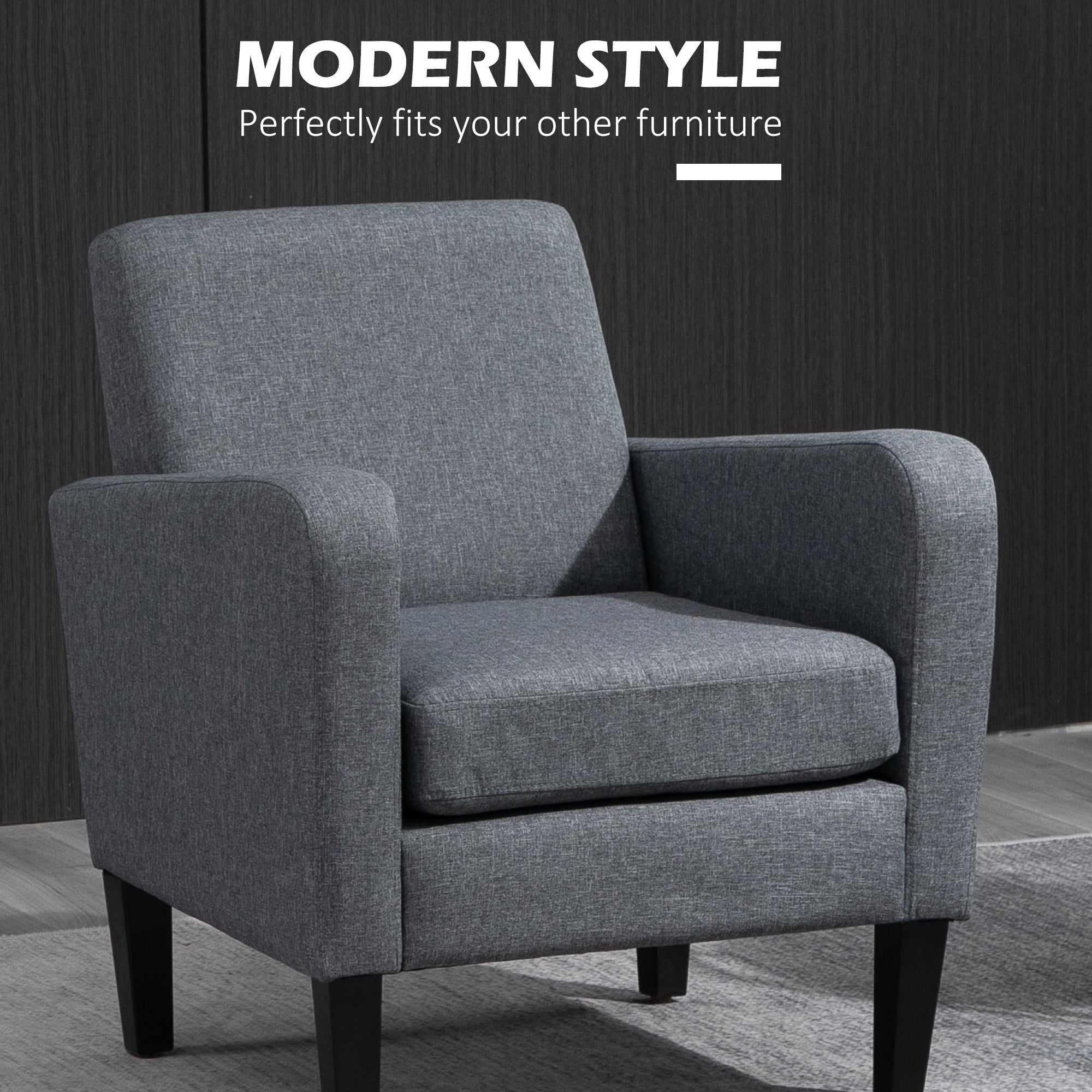 Modern Accent Chair, Occasional with Rubber Wood Legs, Grey