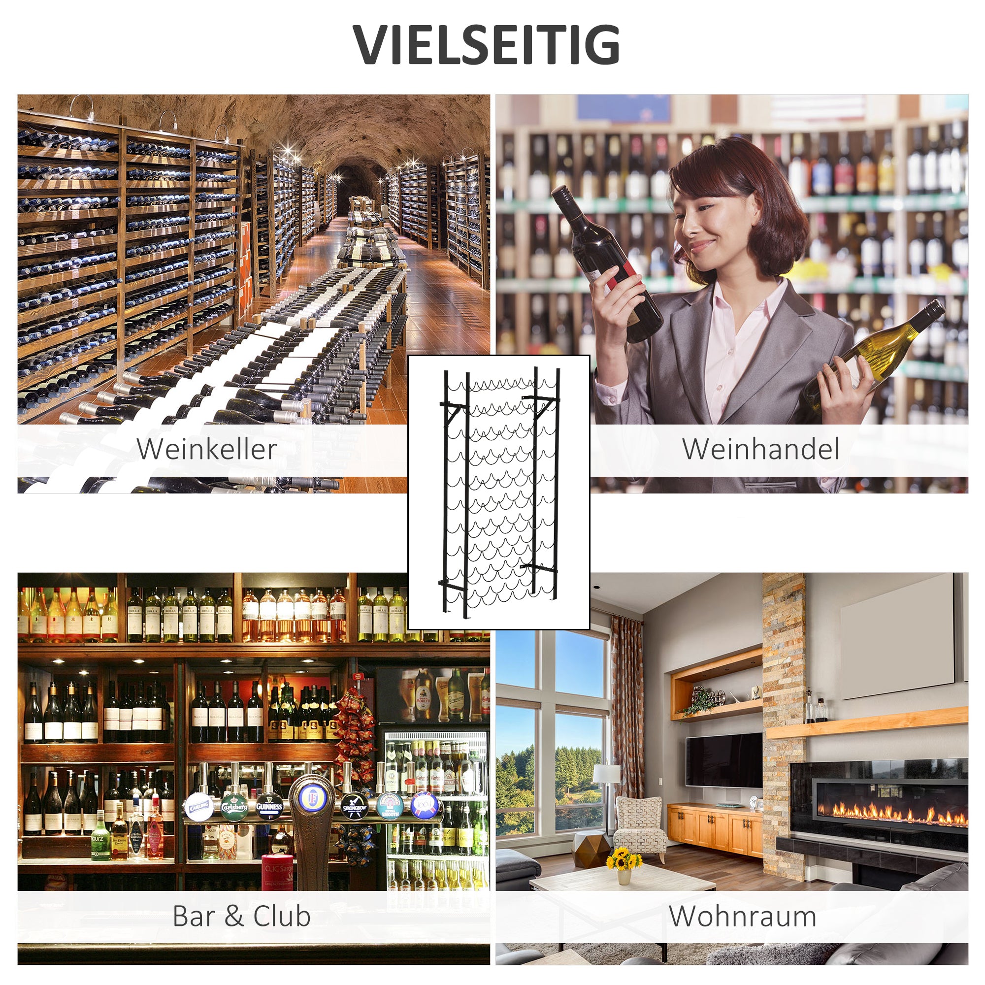 Wine Rack, 60 Bottles Wall-Mounted Metal, Black