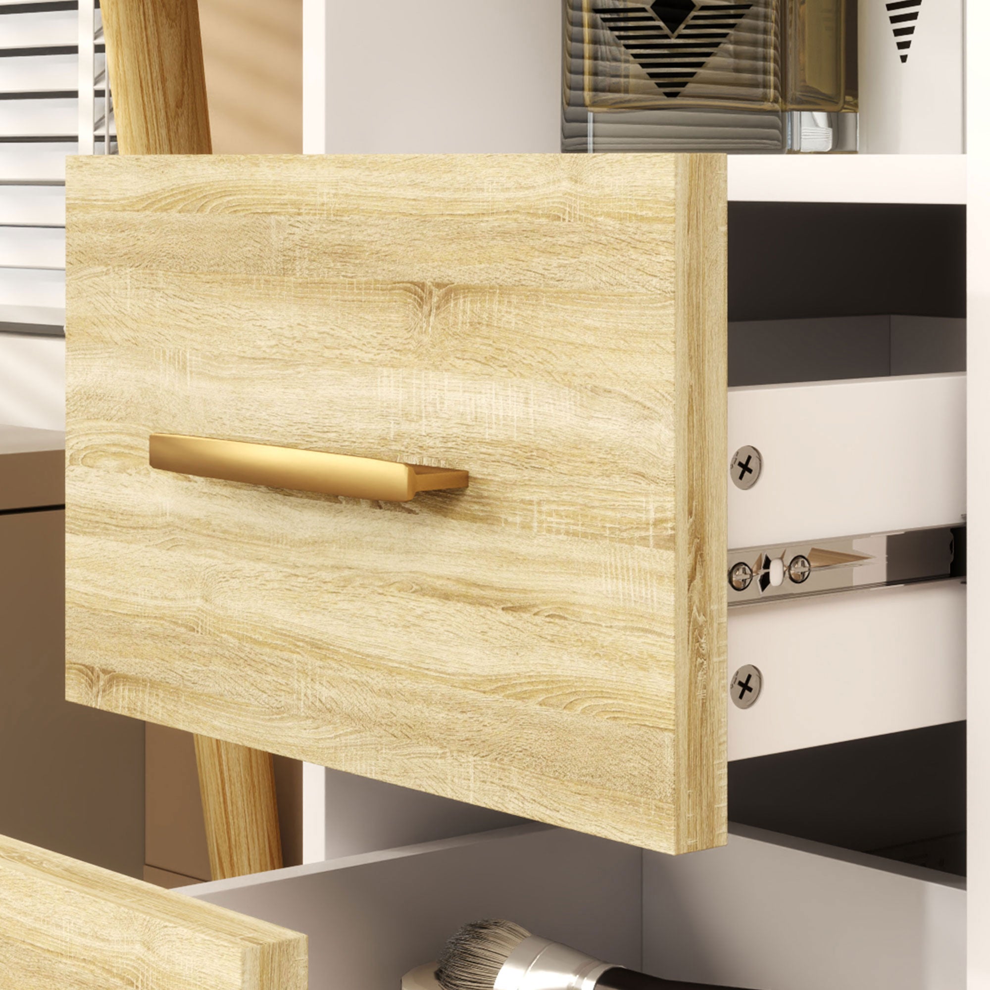 Elegant Dressing Table LED Mirror Integrated Storage White