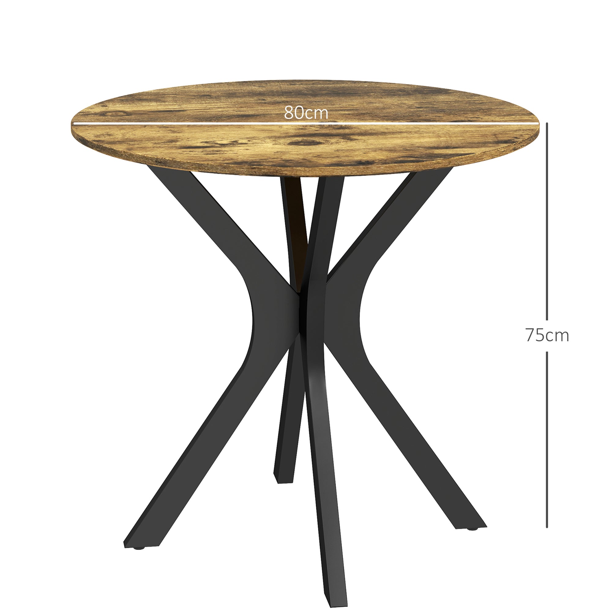 Dining Table Round 2-Person Bar Table, Spider Steel Frame, Rustic Brown