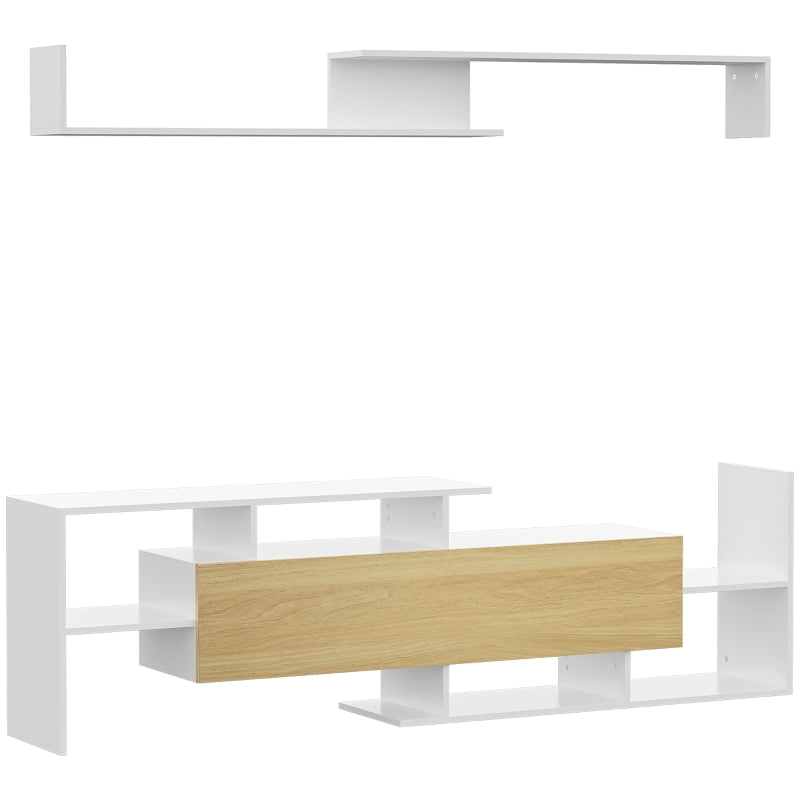 TV Cabinet with Wall Shelf, 65" Wall-Mounted/40" Standing, White and Natural
