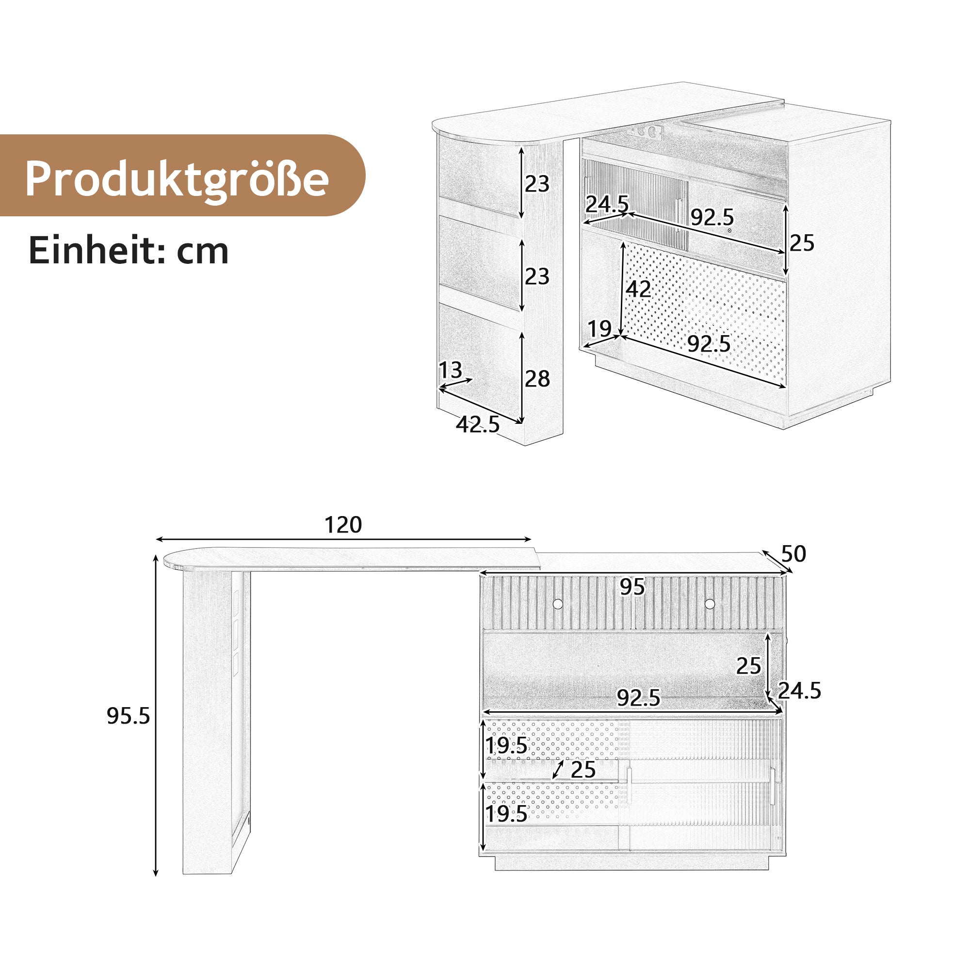 Bar Table Extendable 360° Rotating Sideboard LED Storage Sockets White