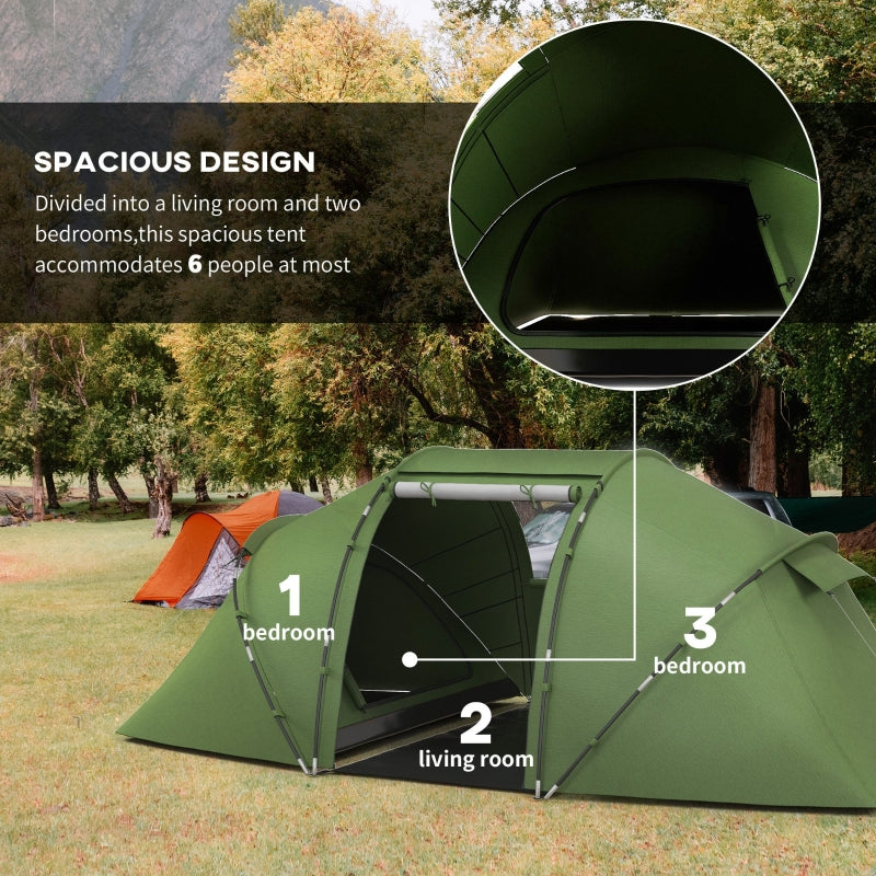 Camping Tent 4-6 Man with Living Area and 2 Bedrooms Dark Green