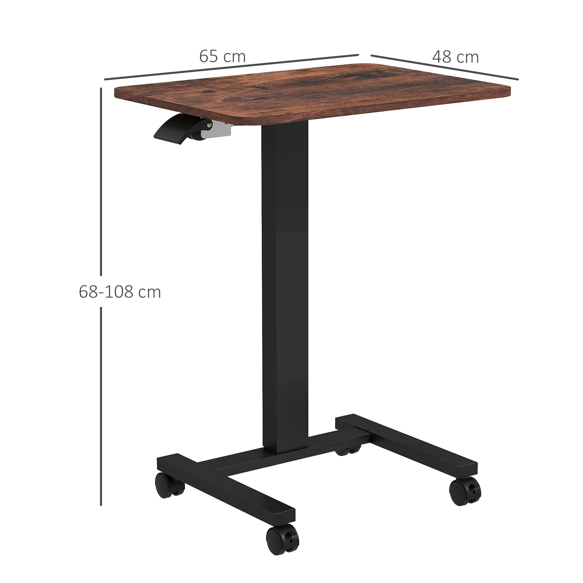 Height-Adjustable Laptop Table, 4 Casters, Hand Crank, Rustic Brown Chipboard
