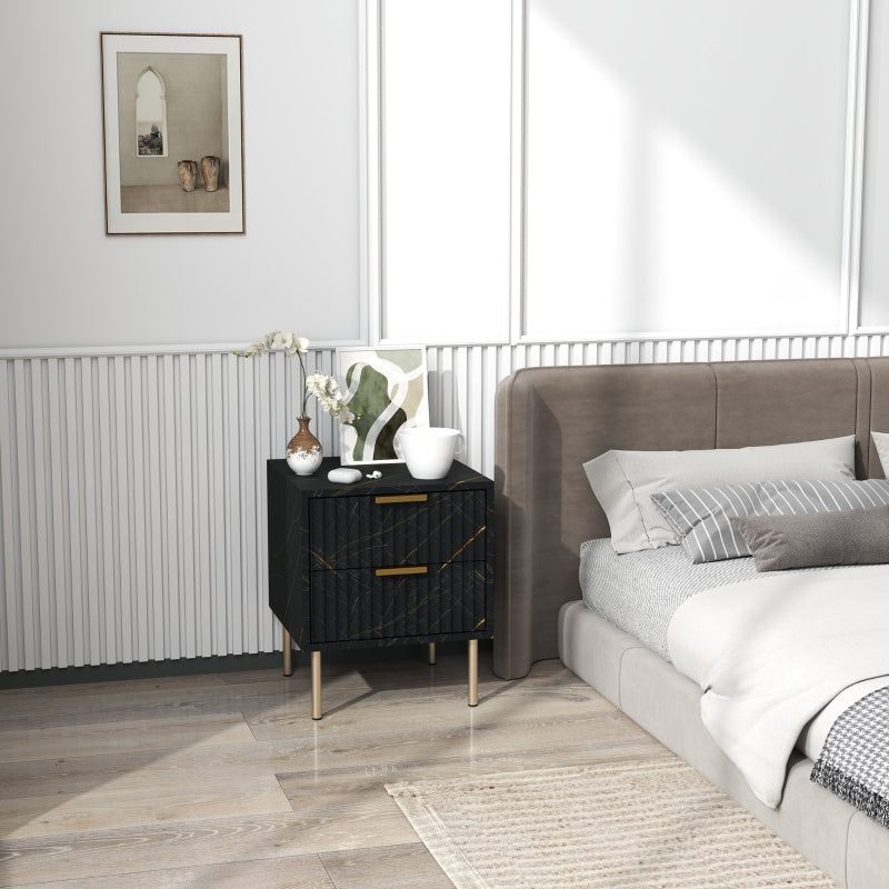Elegant Bedside Table Two-Drawer Black