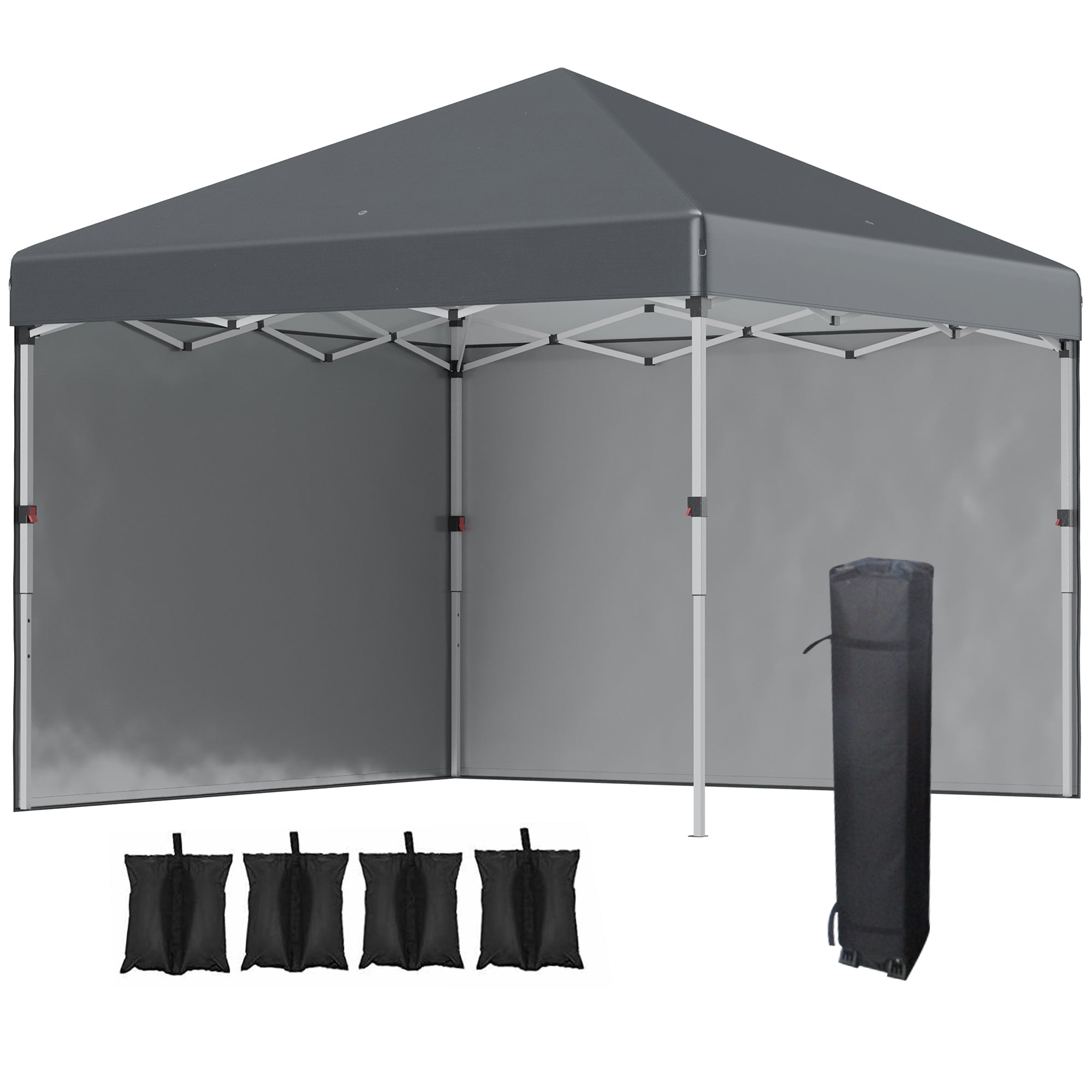 Folding Pavilion 2.97x2.97m with Sidewalls, UV Protection, Sandbag - Dark Grey Steel