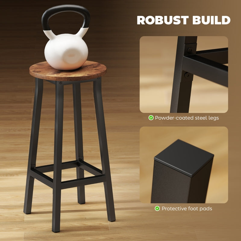 Bar Stools Set of 2, Breakfast Industrial Round with Footrest, Rustic Brown