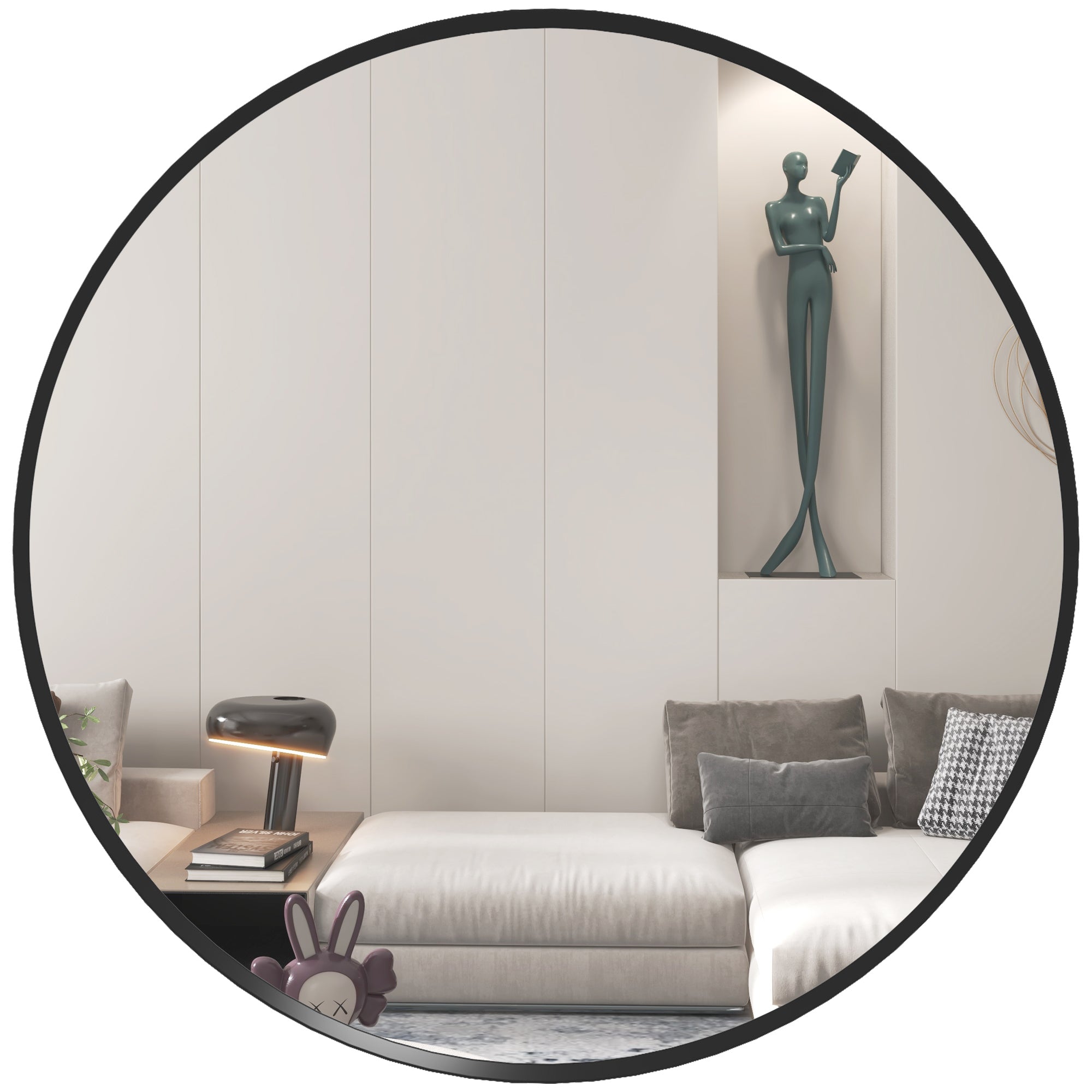 Decorative Wall Mirror 61cm Round Modern for Bedroom Living Room Bathroom, Black