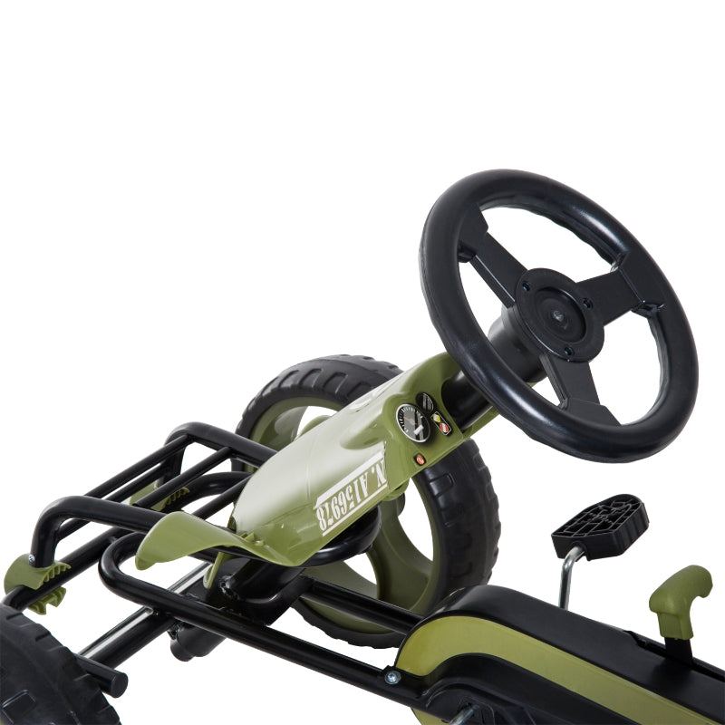 Go Kart pedal car with handbrake, adjustable seat, green