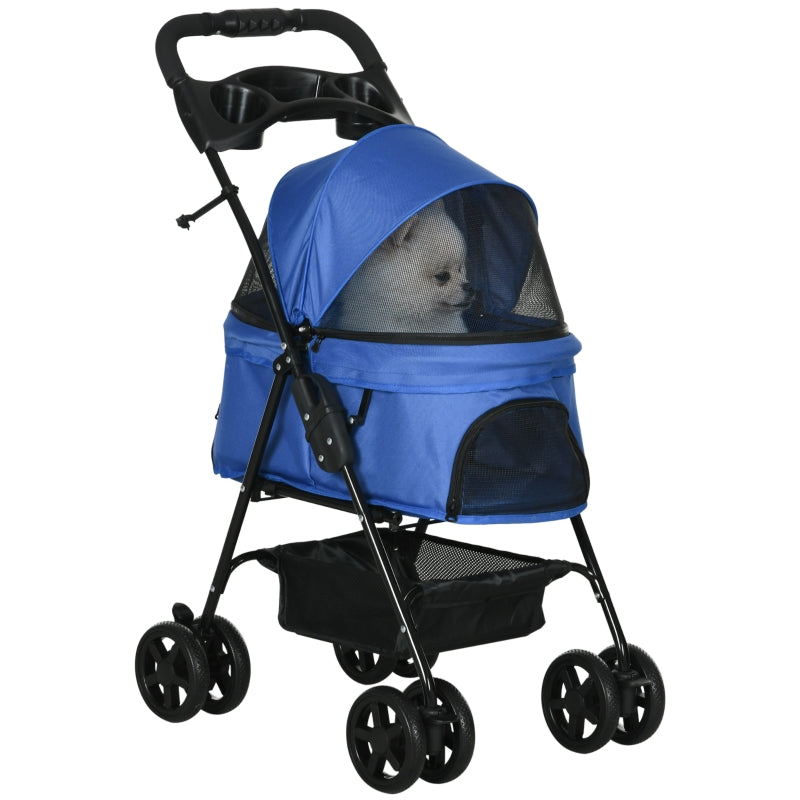 PawHut dog stroller with folding function, pet stroller for small dogs and cats, oxford blue