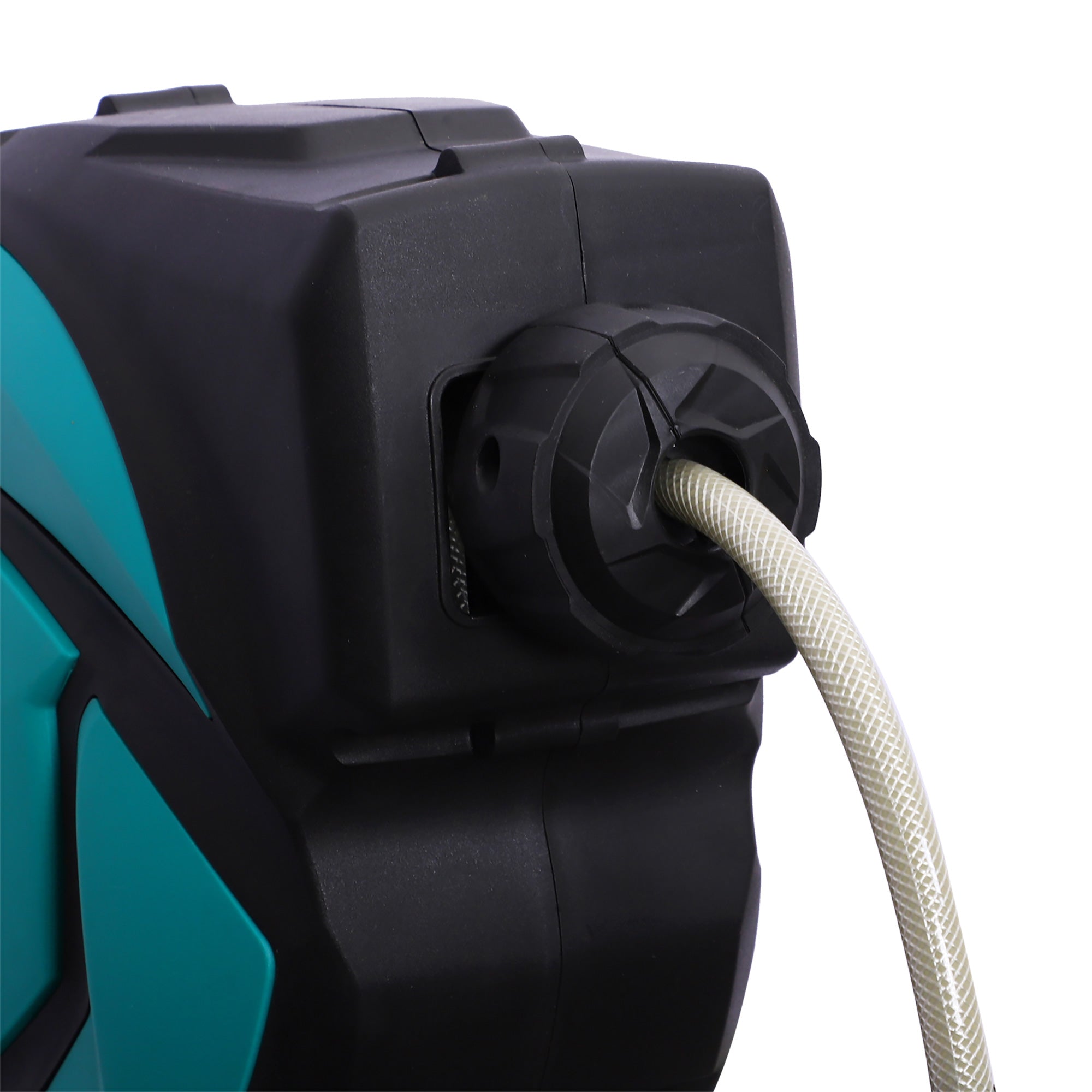 DURHAND wall-mounted hose reel 10m swiveling 180° with multi-spray, plastic green black