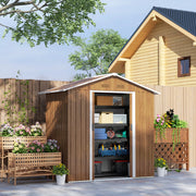 Metal Garden Storage Shed 6.5 x 3.5ft - Brown Wood Effect