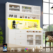 Tall Cabinet 145x39x171cm Adjustable Shelves LED Lighting Wine Rack white