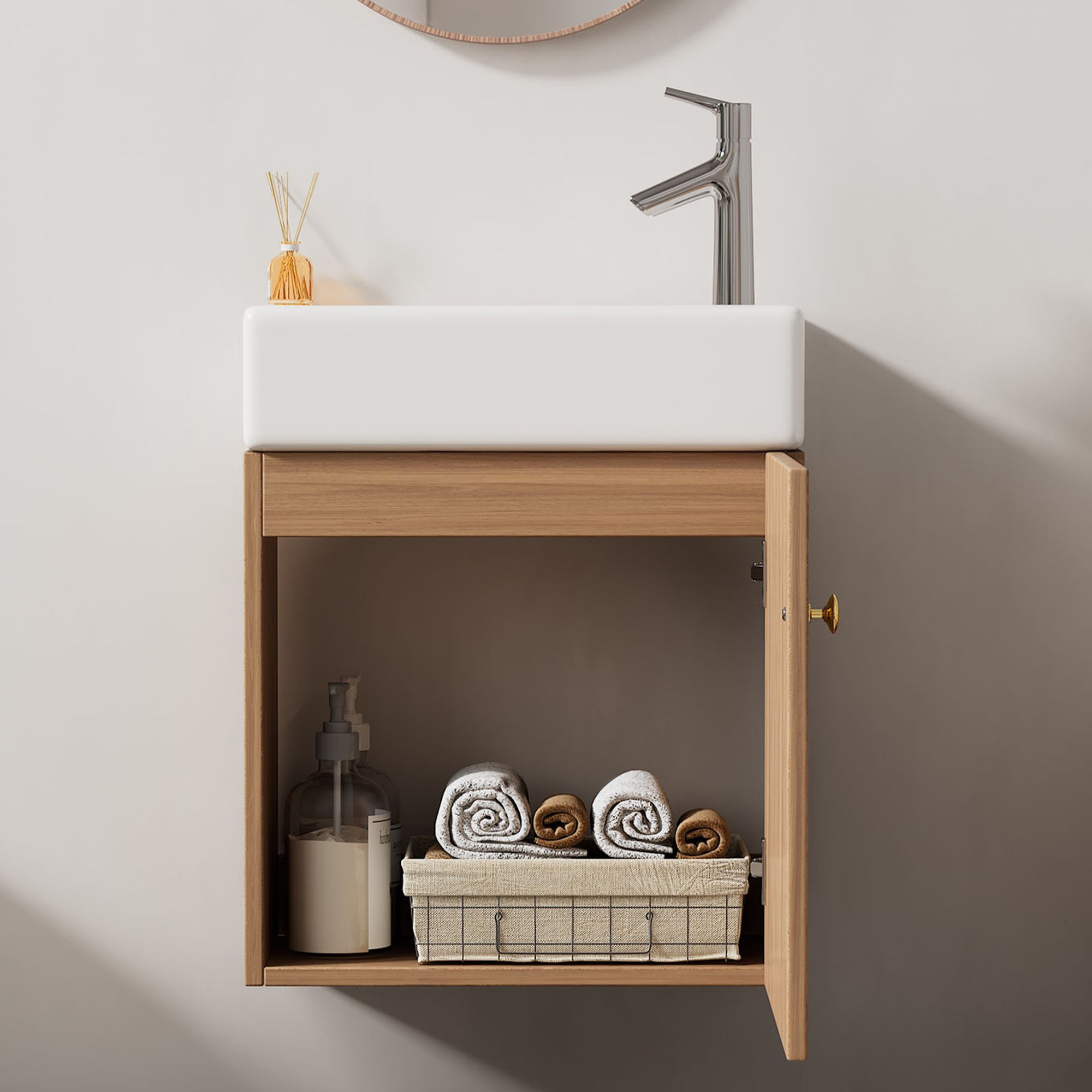Bathroom furniture washbasin with vanity unit 46 cm, hanging, small guest, in furniture