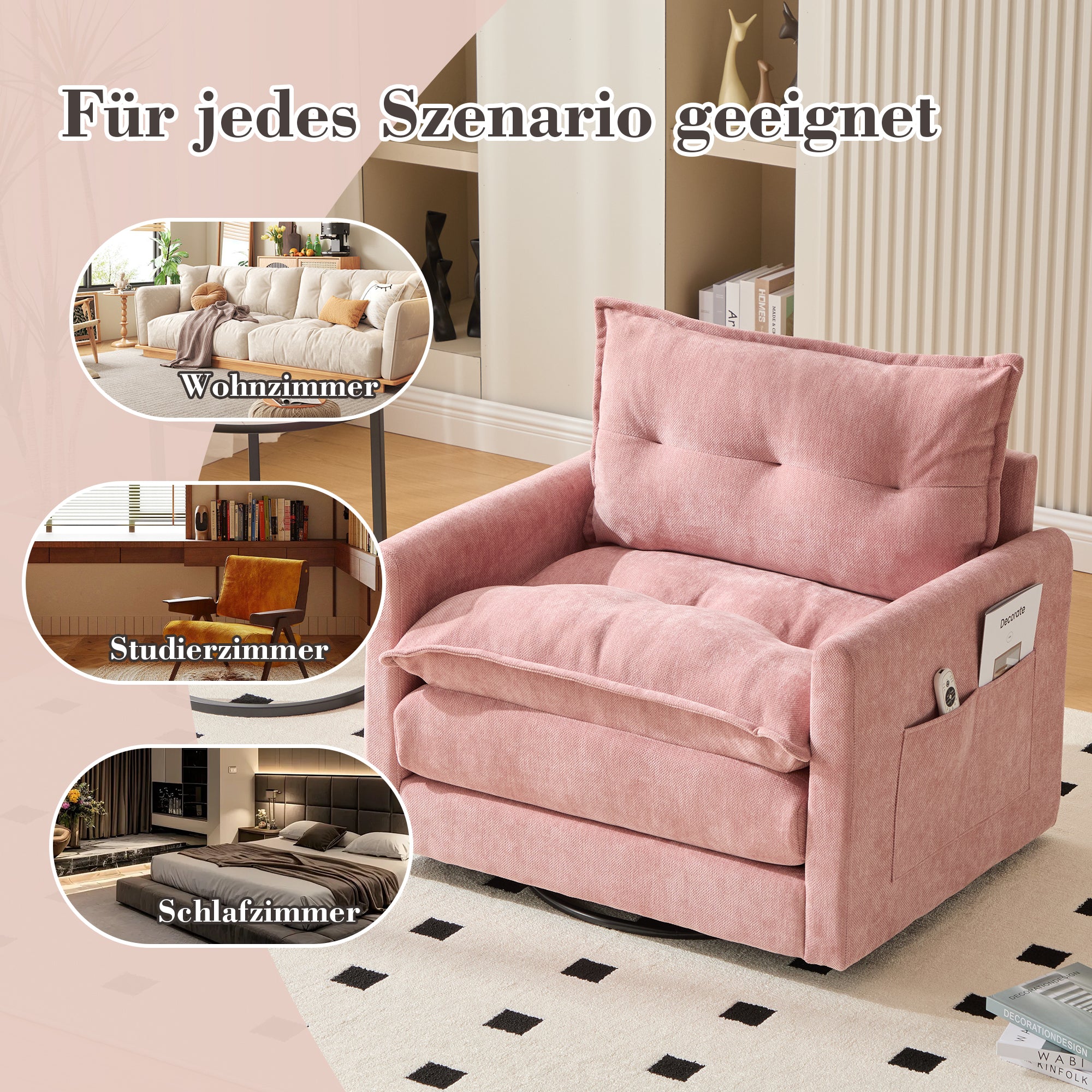 Lounge Chair, 360° Rotating Single Sofa with Armrests & Cushions, Modern Style