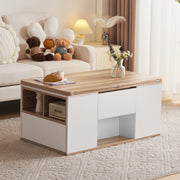 Liftable Coffee Table Opens to 2 Tables Storage - White/Wood