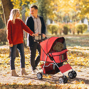 Pet Stroller, Dog Pram, Foldable Pushchair with Wheels and Zipper Entry, Red
