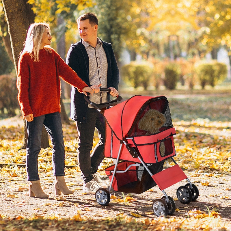 Pet Stroller, Dog Pram, Foldable Pushchair with Wheels and Zipper Entry, Red