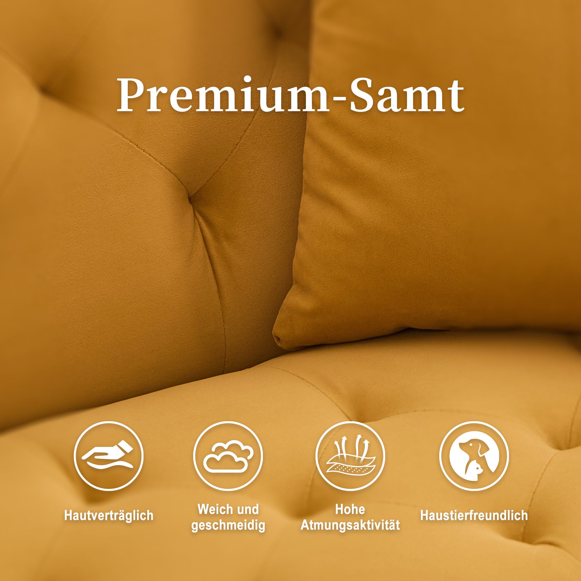 Double Sofa, Modern Velvet with Adjustable Backrest, Mustard Yellow