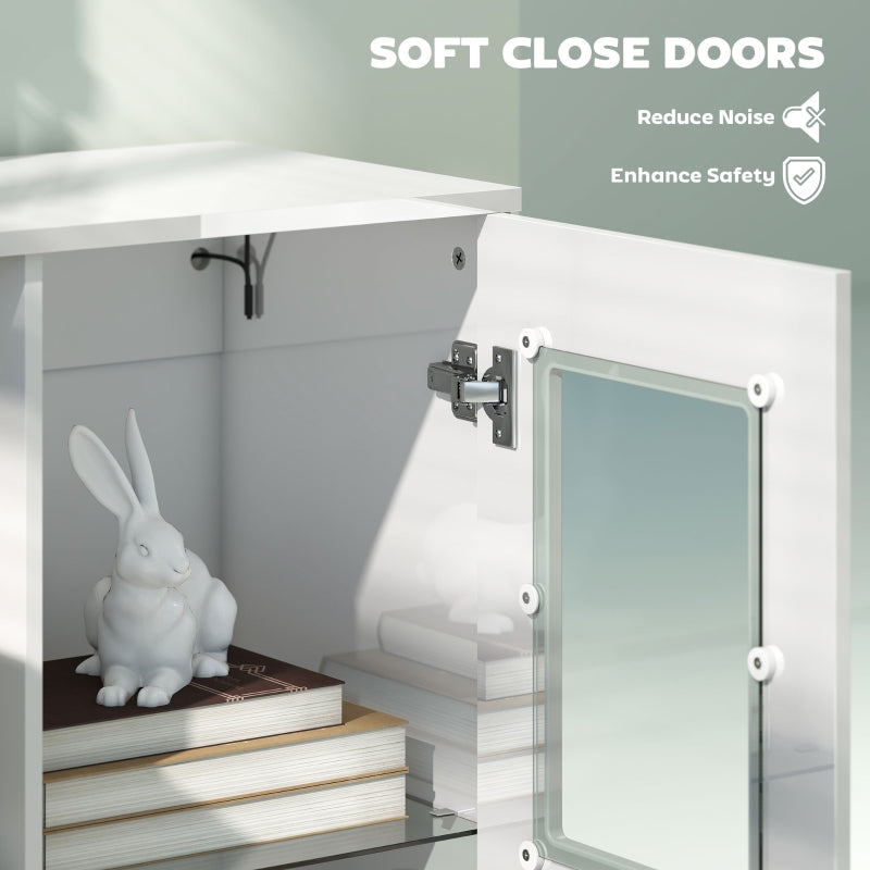 High Gloss Sideboard Display Cabinet with RGB LED Lights, Glass Doors and Shelves, White