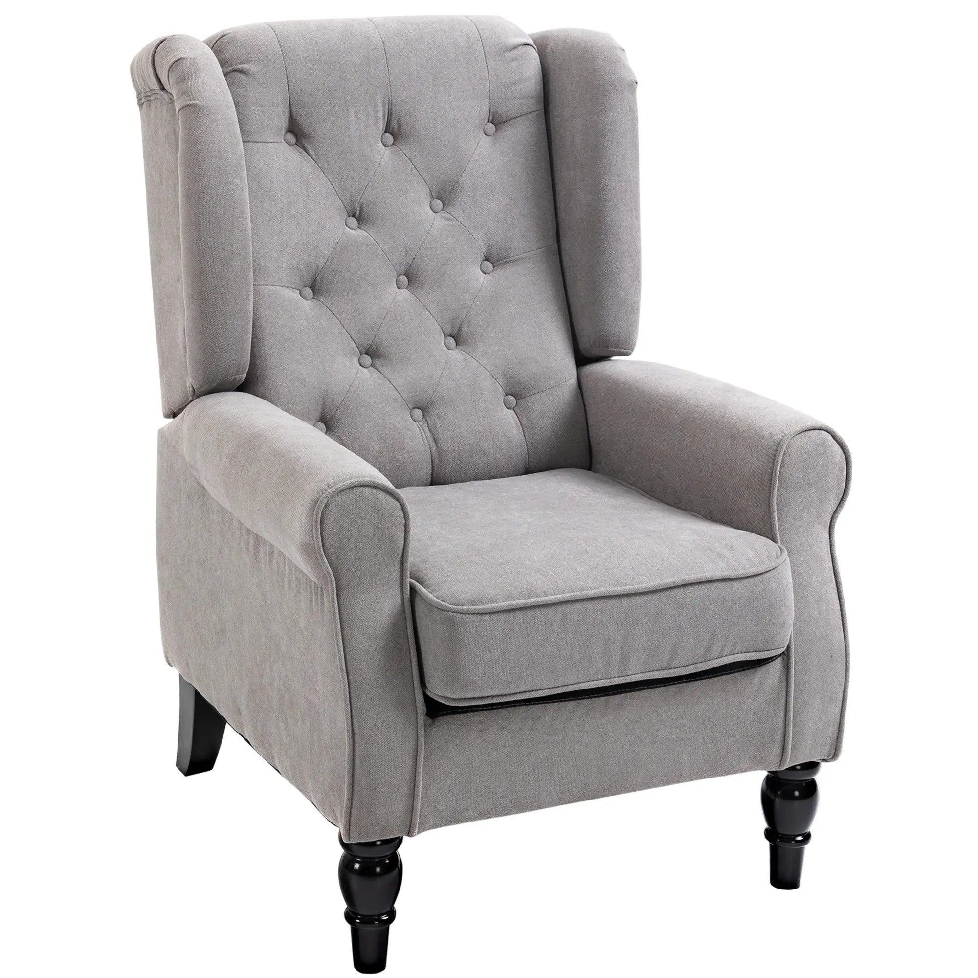 Single armchair, wing chair accent chair with tufting wooden feet, polyester grey