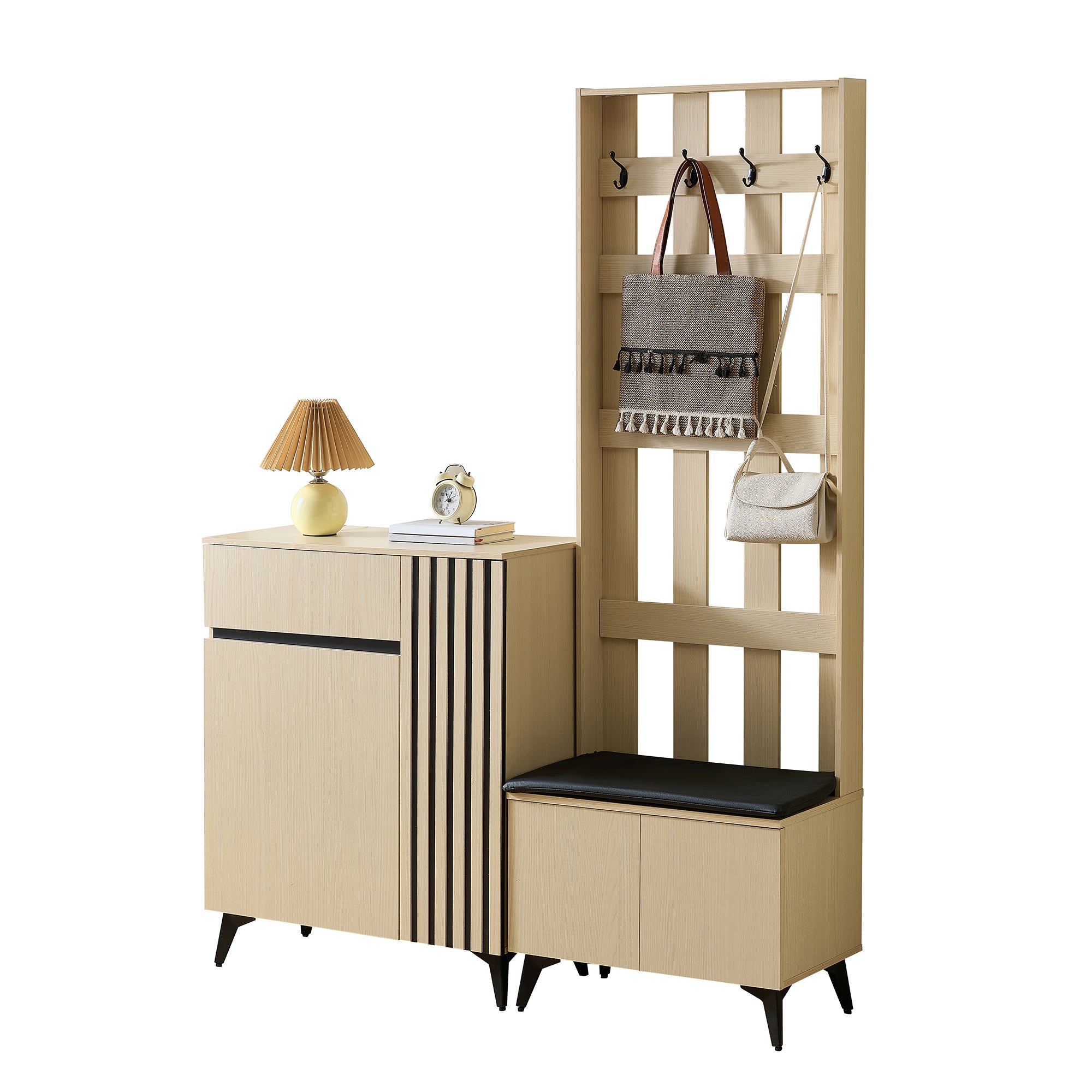 Combination Set: Modern Wardrobe, Bench & Shoe Cabinet Storage Solution