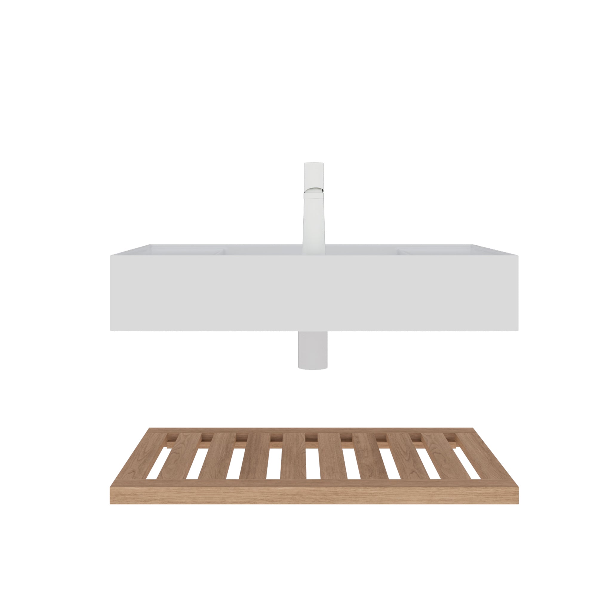 LEDE 75cm Bathroom Cabinet Sink, Vanity Unit with White Rectangular Acrylic Basin, Natural Wood Grain