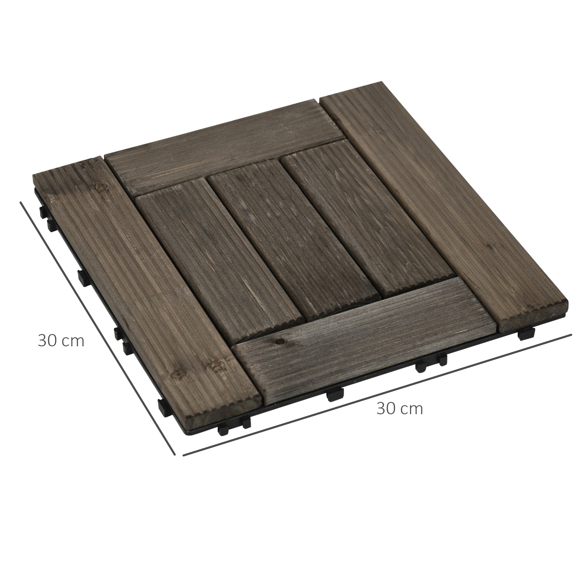Wooden Interlocking Decking Tiles 30 x 30 cm Outdoor Flooring 27 Pcs 2.5㎡ Charcoal Grey