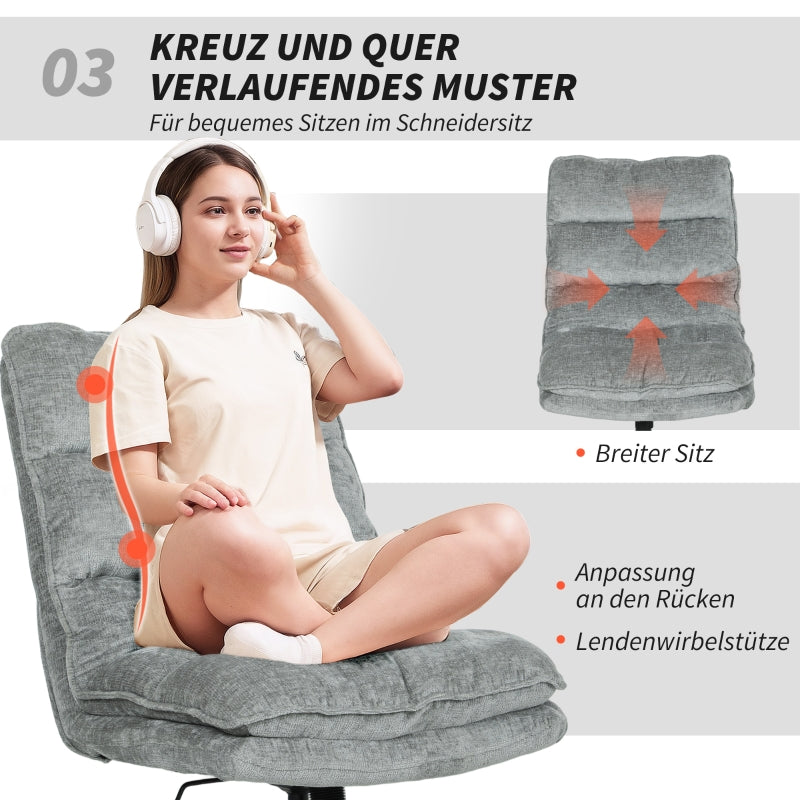 Armless Office Chair, Swivel Padded, Height Adjustable, Steel, Grey