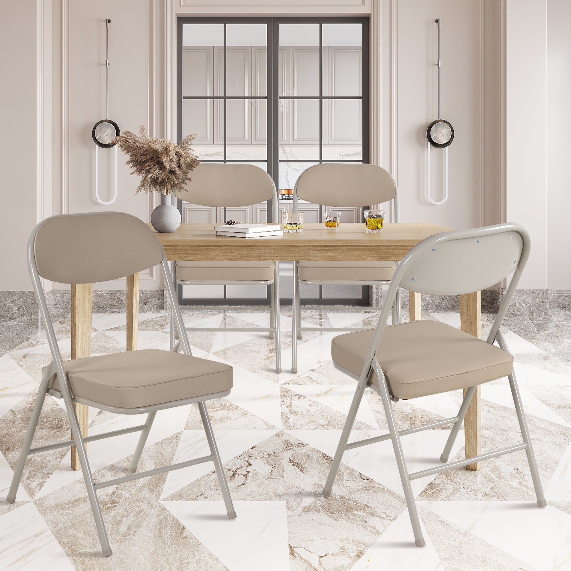 4 Pack Folding Chairs Comfortable Padded Seats 220 lbs Capacity Metal Frame