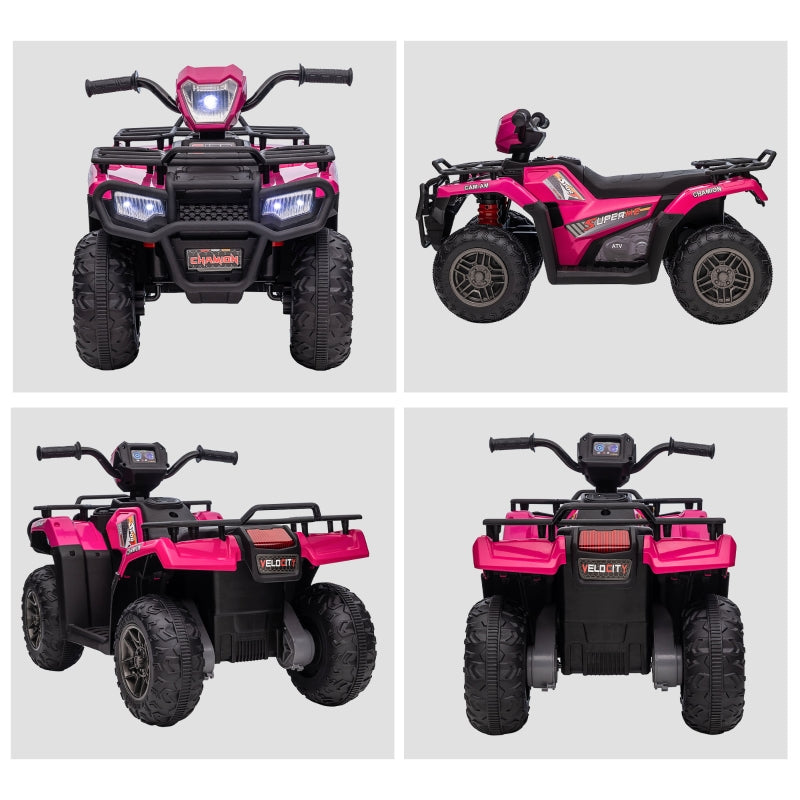 Kids Quad Bike, 12V Ride-On ATV with Music & LED Headlights - Pink