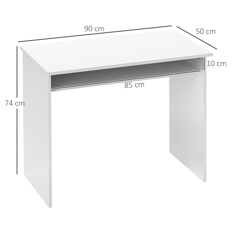 Computer Table, 90 x 50cm Modern Office Desk with Storage Shelf, High Gloss White