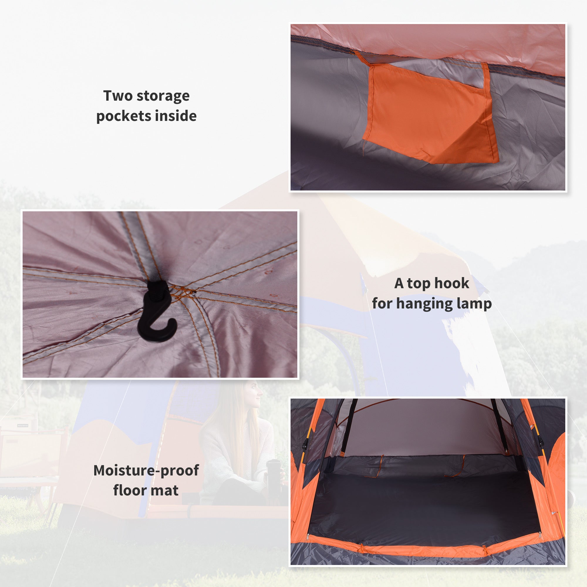 Family Tent Quick-Up Double-Wall for 4-6 Persons, 4 Seasons, Waterproof, with Mosquito Net, 2 Doors