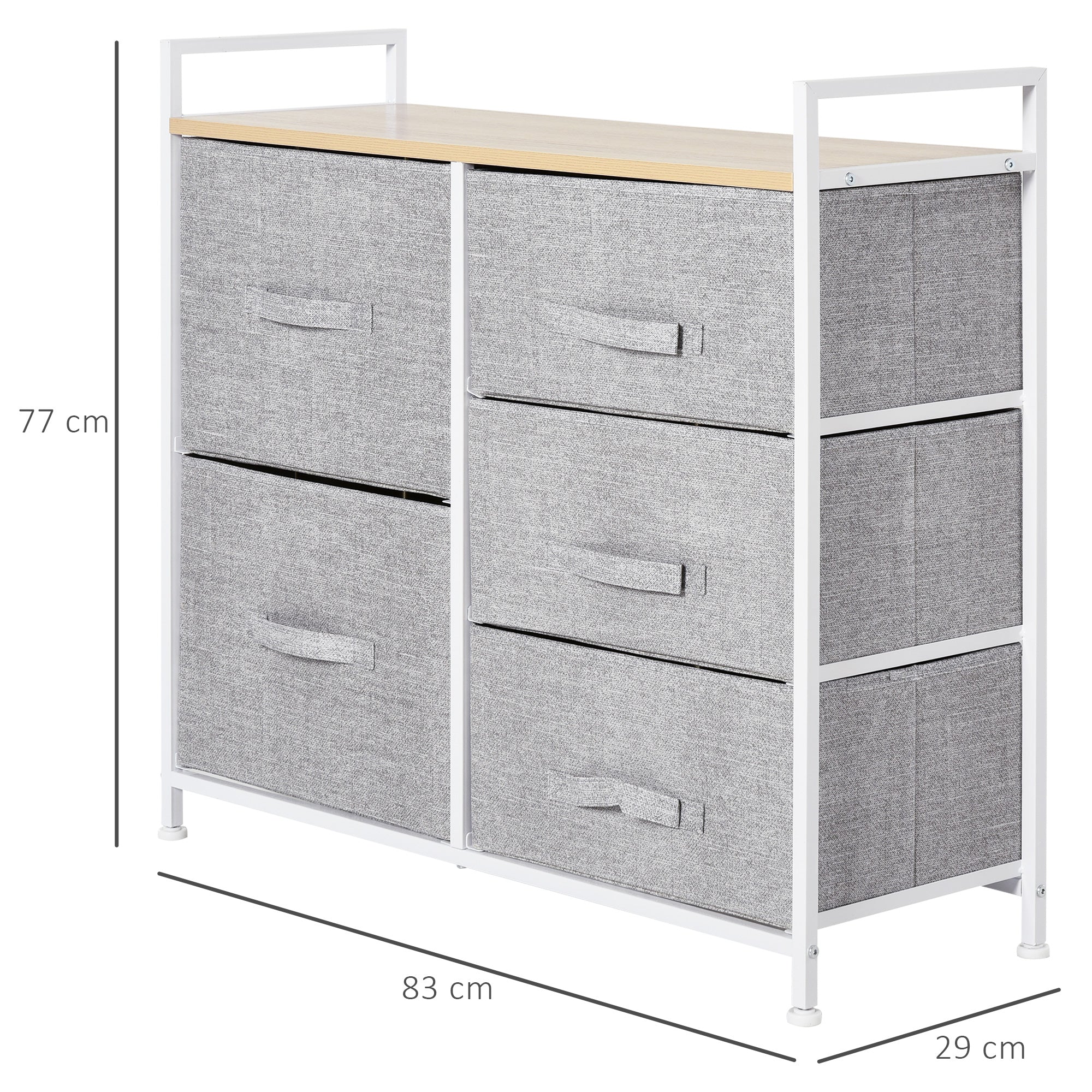 5 Drawer Storage Unit w/ Shelf Handles Metal Frame Adjustable Feet Linen Grey