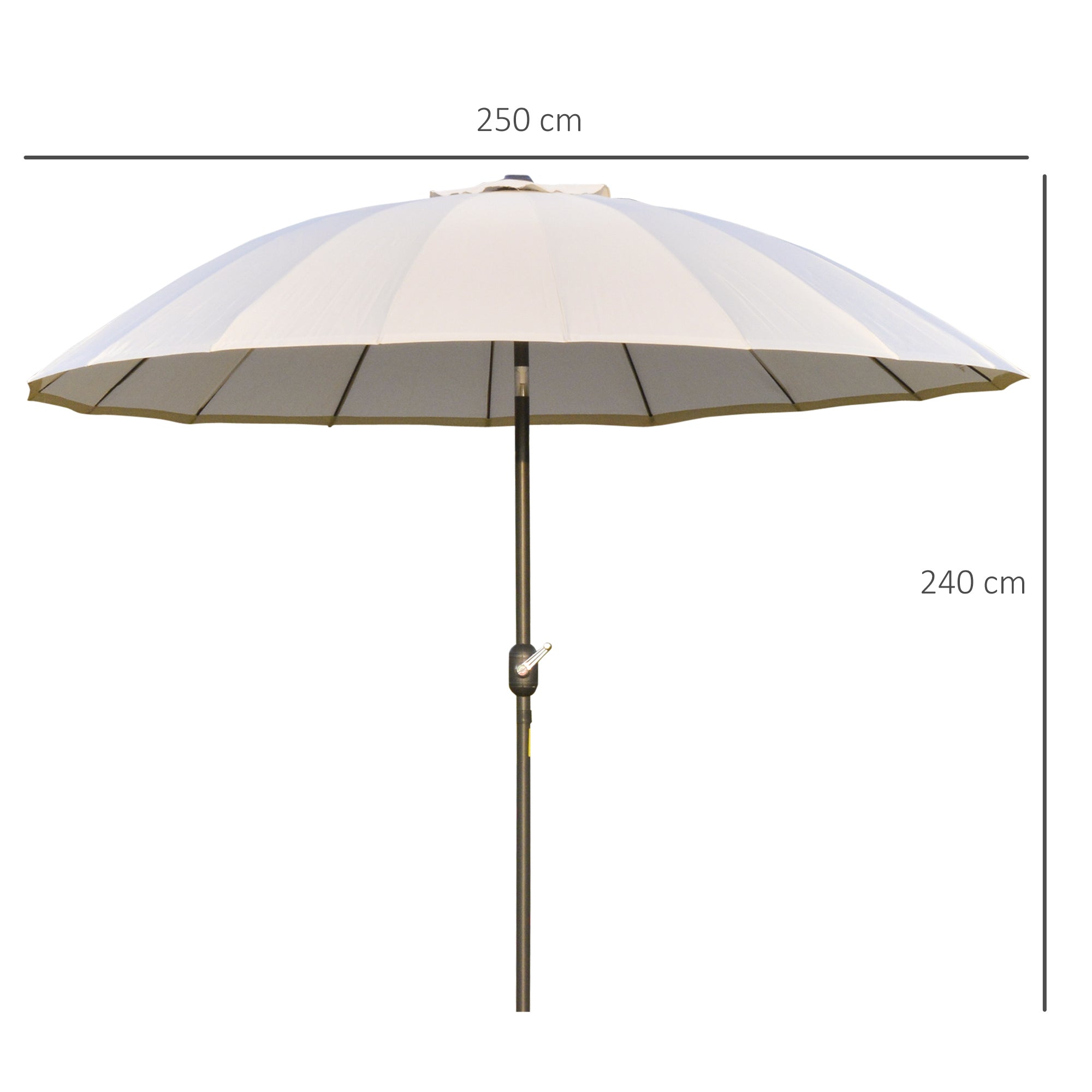 2.5m Shanghai Garden Parasol Umbrella, Crank & Tilt Adjustable Shade, Off-White